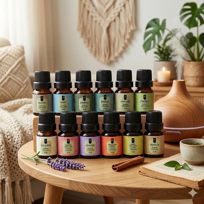 Kit 12 Essências Aromáticas 10ml Para Difusor Umidificador Aromatizador Aromaterapia – Nattuaromas