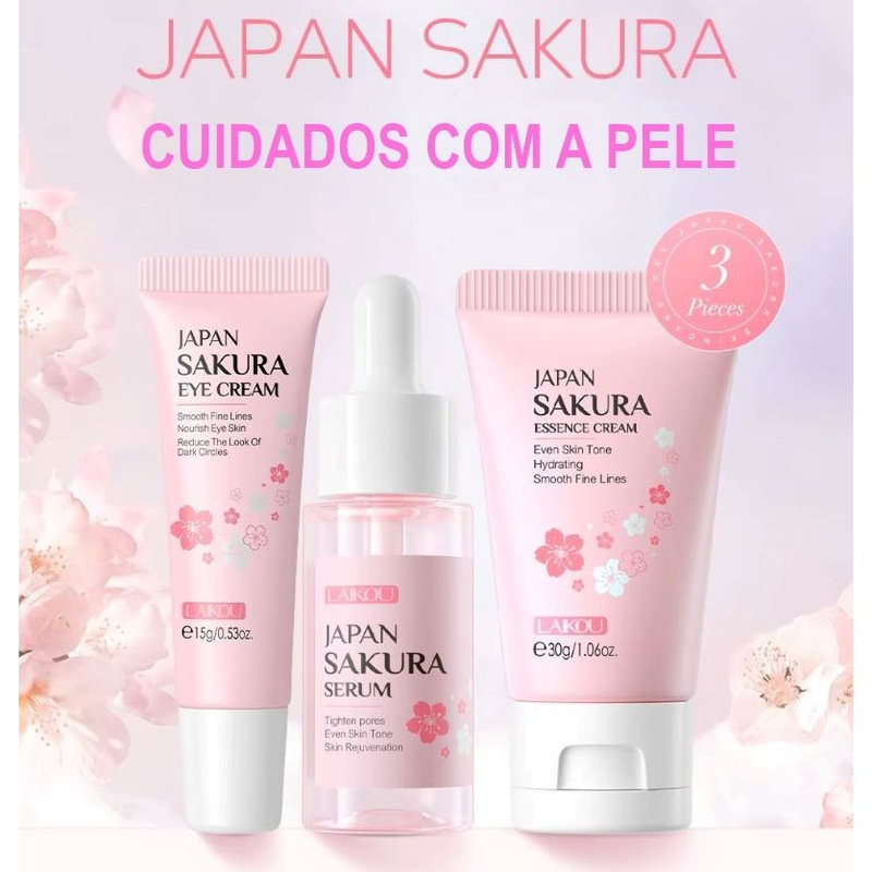 Japan Sakura Skincare Set 3 pçs Serum+Eye Cream+Cream Laikou
